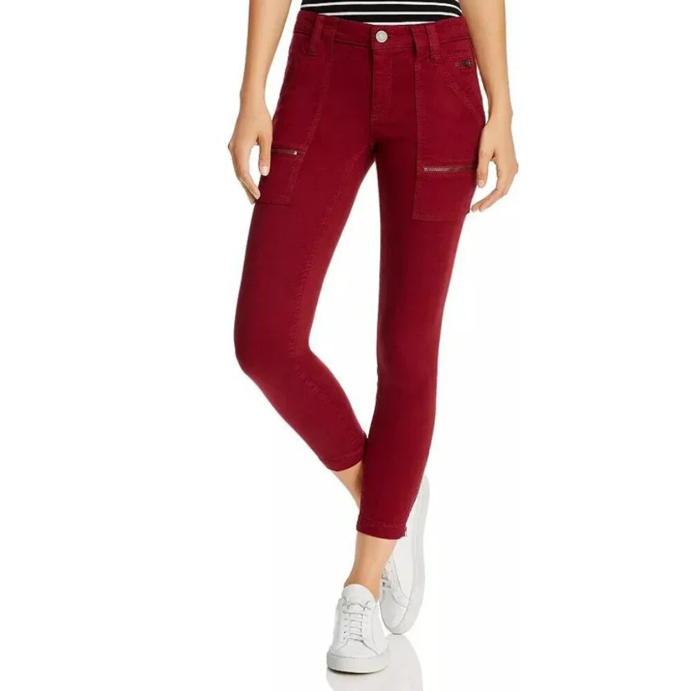 Joie Womens 27 Park Red Skinny Utility Cargo Crop Ankle Pants